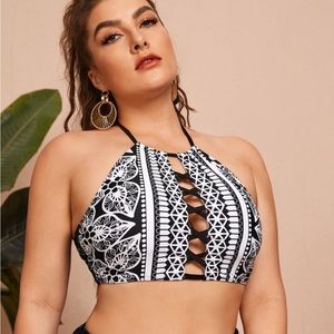 🍉 Shein Swim boho feel plus geometric top only halter high neck, NWT 2X